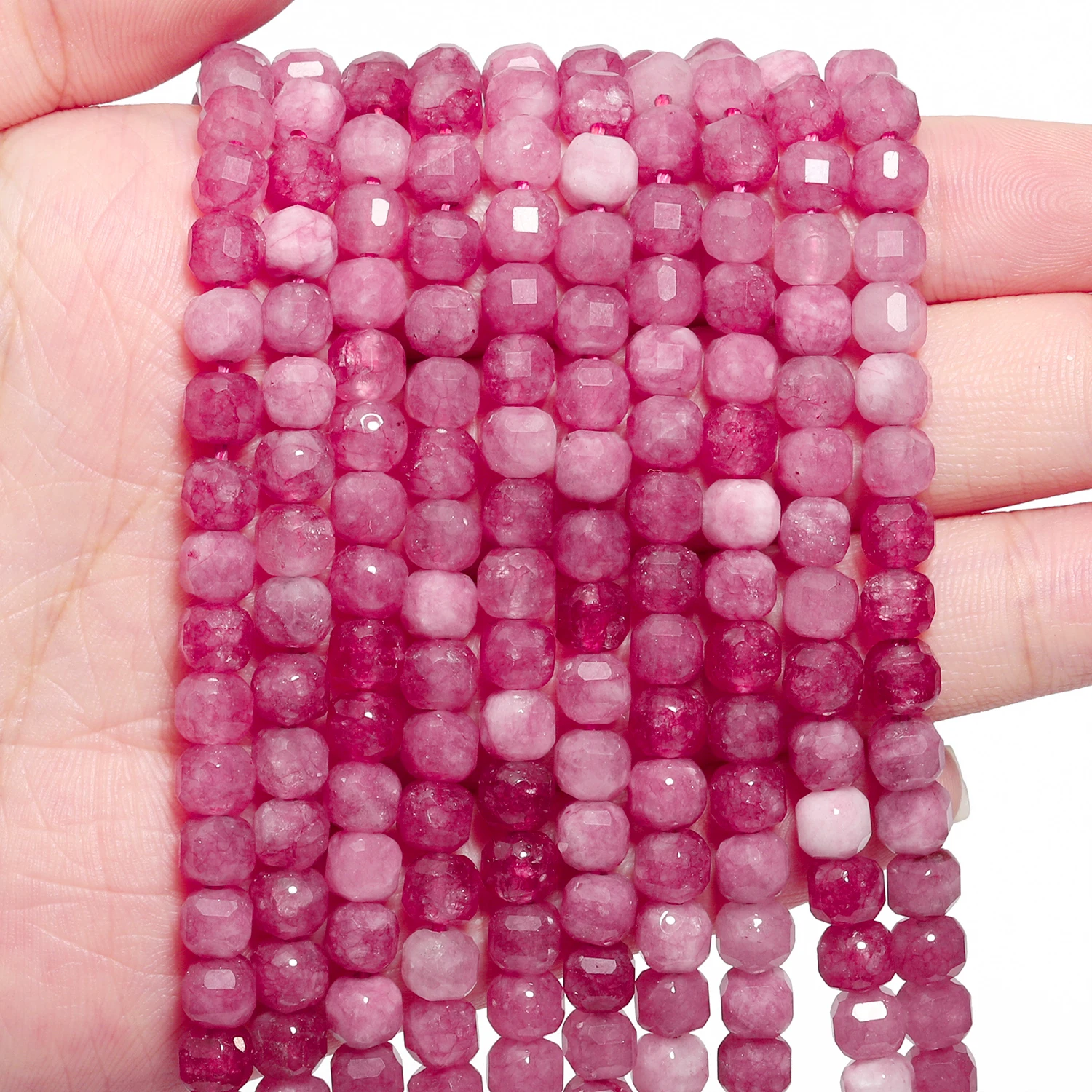 5/7mm AAA Faceted Cube Natural Stone Pink Tourmaline Beads Square Spacer Beads For Jewelry Making DIY Bracelets Accessories