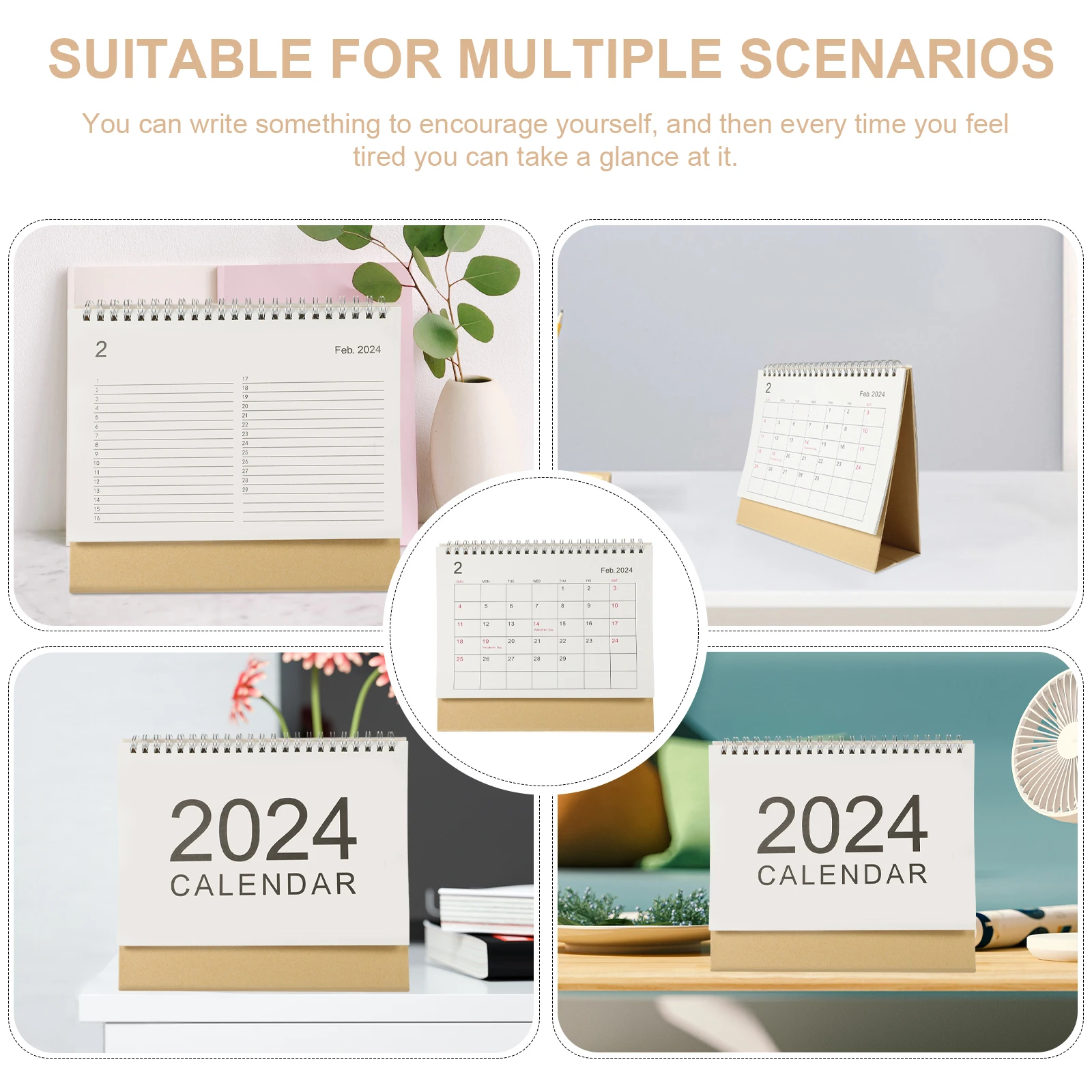 

2024 Desk Calendar Artistic Style Standing Flip for Easel Home Decor Small Paper Portable Time Schedule