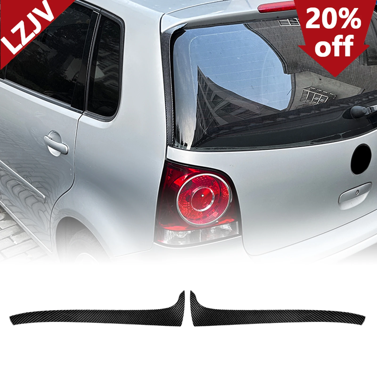Nuevo para Volkswagen VW Polo 9N 2001-2009 alerón lateral de ventana trasera embellecedor de ala aspecto de fibra de carbono/cubierta de parabrisas trasero negro brillante L