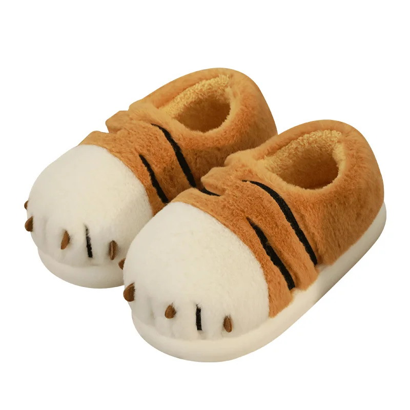 2024 Cartoon Tiger Paw Slipper Winter Indoor Warm Fur Shoes Slides Cute Animals Plush Platform Design Claw Ladies Home Slippers