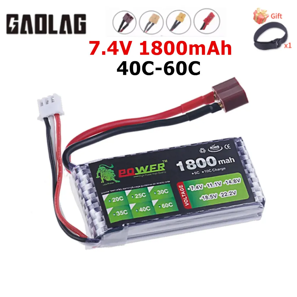 7.4V 1800mAh 2S LiPo Battery For RC Car Quadcopter Helicopter Boat Drones Spare Parts 7.4V Battery With T JST XT30 XT60 Plug