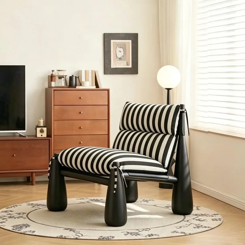 Medieval solid wood designer baseball chair, home living room striped fabric single leisure chair atmosphere sofa chair