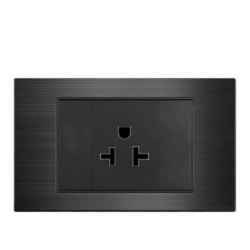 Aluminium Brushed Panel US 118 Wall Socket Electrical Fast Charge Outlets 20W Type C USB 3Pin 4Pin 6Pin 9Pin Brushed Black Panel