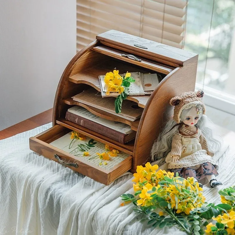 Wood Storage Box Drawer Type Organizer Boxes Aesthetic Desk Make Up Organizers Creative Bedroom Roller Shutter Storage Boxes