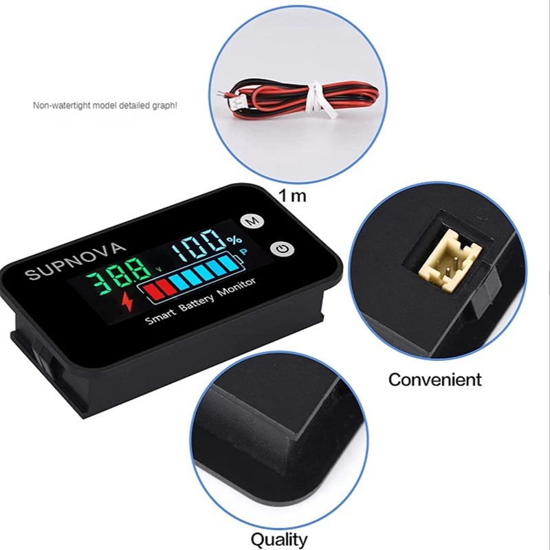 Battery Monitor 7-100V Digital Battery Capacity Tester Battery Monitor Voltage Temperature Switch Meter for