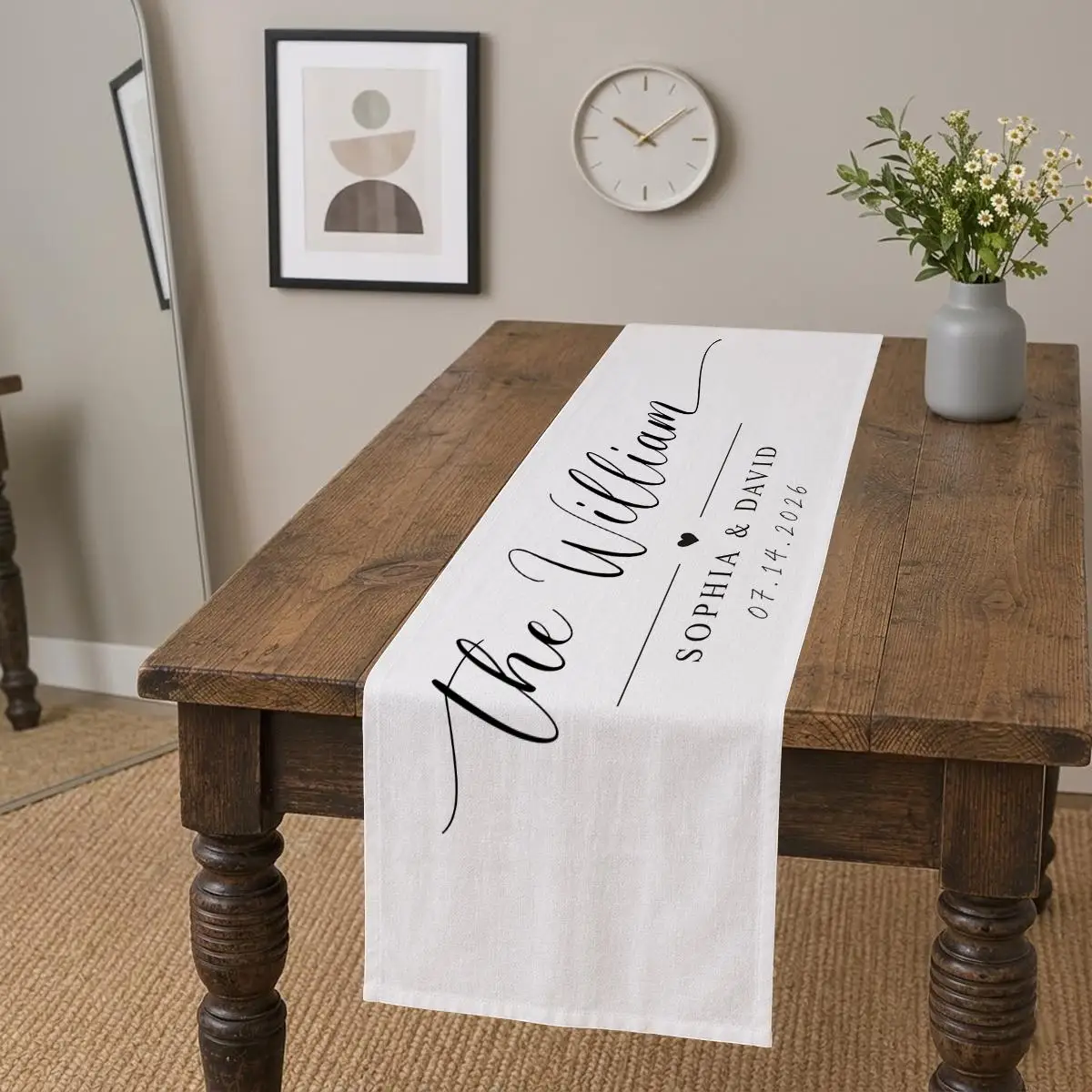 Custom Personalized Wedding Table Runner, Minimalist Bridal Table Decor, Custom Name Date Wedding Reception Decoration