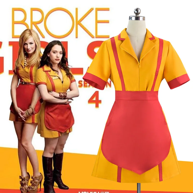 Broke Girls Cosplay Dress Costumes for Halloween Girl Party Wear Max Caroline Waitress Maid Dress Bar Fast Food Maid Work Show