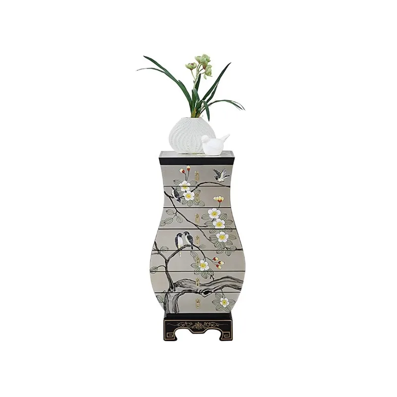 

American painted seven-chest cabinet living room American silver foil vase storage solid wood drawer