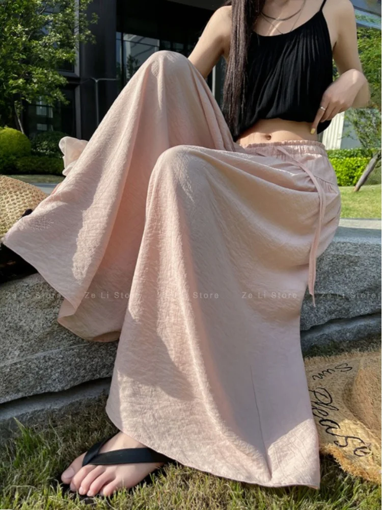 2026 Fringed Pleated Culottes for Women Summer Lazy Casual Pants Looseslimming Lookloose Pants Cloud Pants