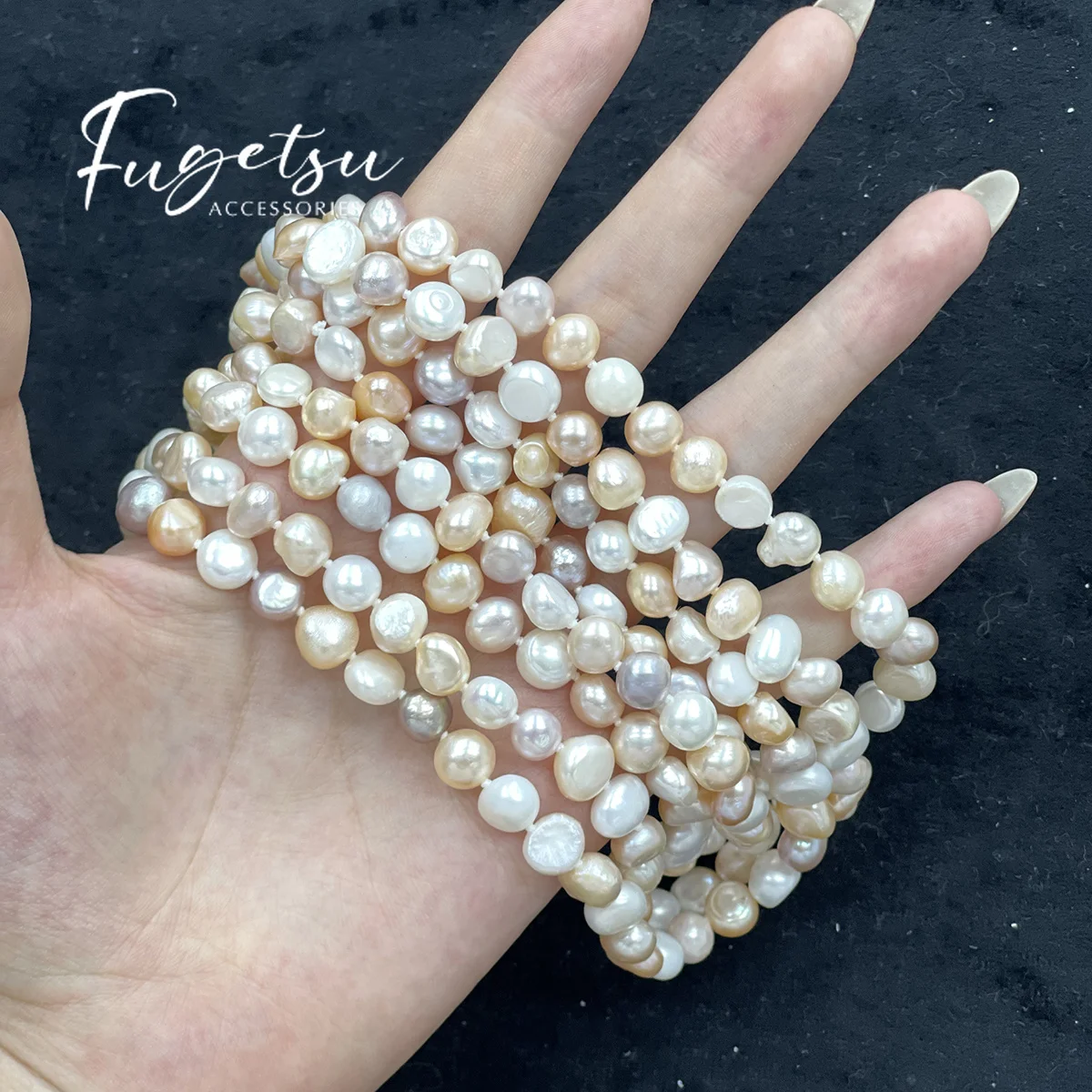 Pearl Sweater Chain 1.6m Natural Freshwater Rainbow Nugget Pearl 8-9mm For Christmas Holidays Gifts