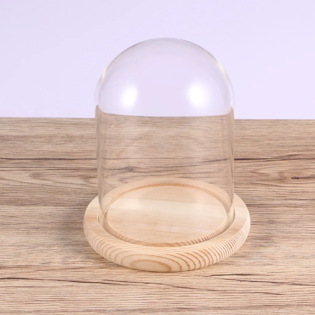 9x12cm Eternal Flower Glass Dome Premium Transparent Cover for DIY Craft Portable Wooden Base Decorative Glass Cover