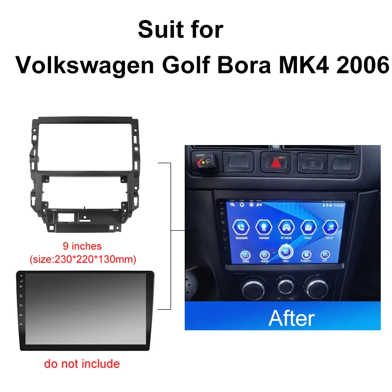 Kenvox 9 inch Car Radio Fascia for Volkswagen golf Bora MK4 2004 DVD Stereo Frame Plate Adapter Mounting Dash Installation Bezel