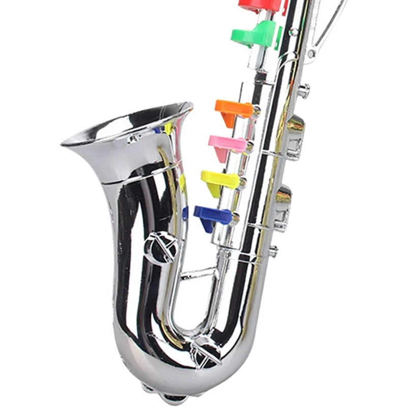 Mini saxofone de metal com 8 teclas coloridas infantis, acessórios de simulação, mini instrumentos musicais, brinquedo de aniversário