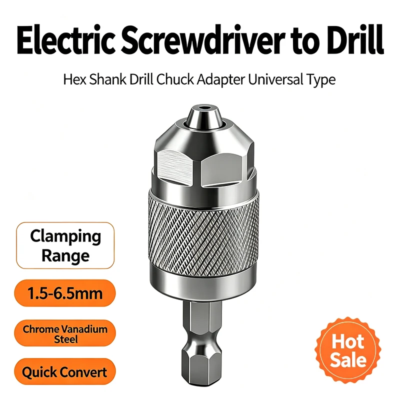 Keyless 3‑Jaw Drill Chuck with Drill Bits 1/4