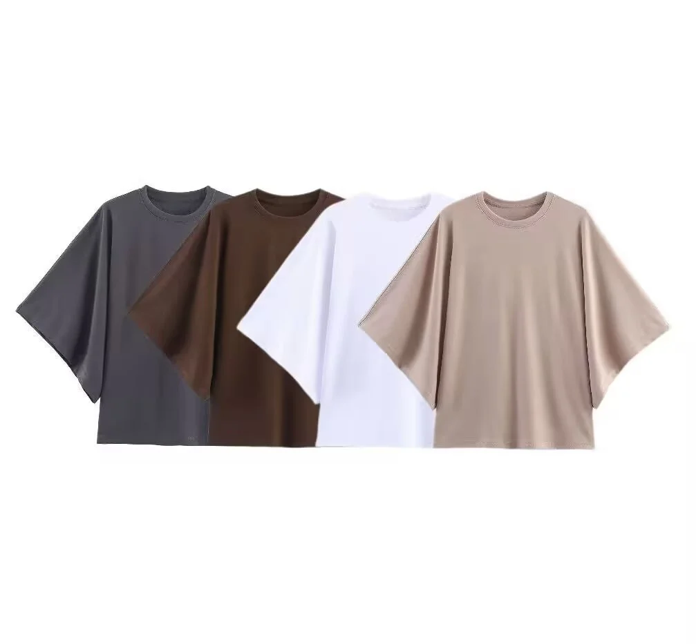 

MYST&ZA Women's Summer New Casual Loose Versatile Stacked Decorative Sleeves Round Neck Short Sleeve T-shirt