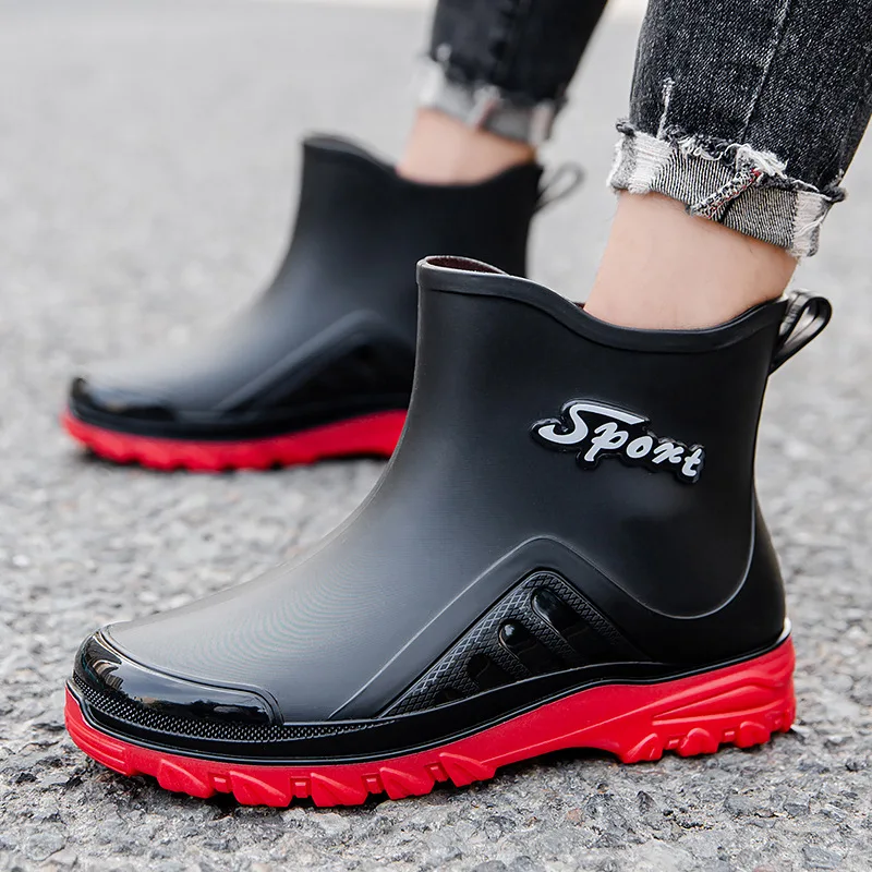 

New Fashion Outwear Waterproof Shoes Rain Shoes Men's Short Tube Anti slip Thick Bottom Car Wash Work Boots Water Shoes Men's