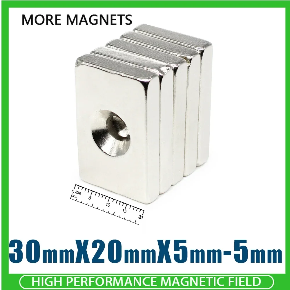 2/5/10/20PCS 30x20x5-5mm Countersunk Square Search Magnet Block Rare Earth Super Strong Neodymium Magnet Magnet Fishing