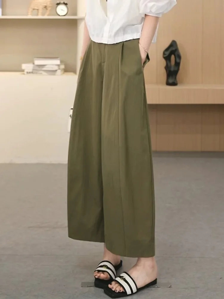 Loose Casual Pants Cotton Thin Nine Points Wide Leg Summer Style Women's Pants Slimming High Waist Straight Cut