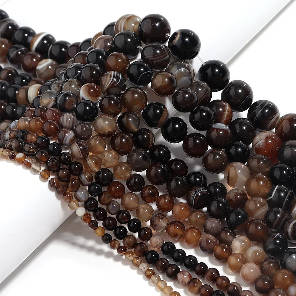 1 Strang Naturstein Facettierte Kaffee Streifen Achate Perlen 4-16mm Auswahlgröße für Schmuckherstellung Diy Armband Halskette Zubehör