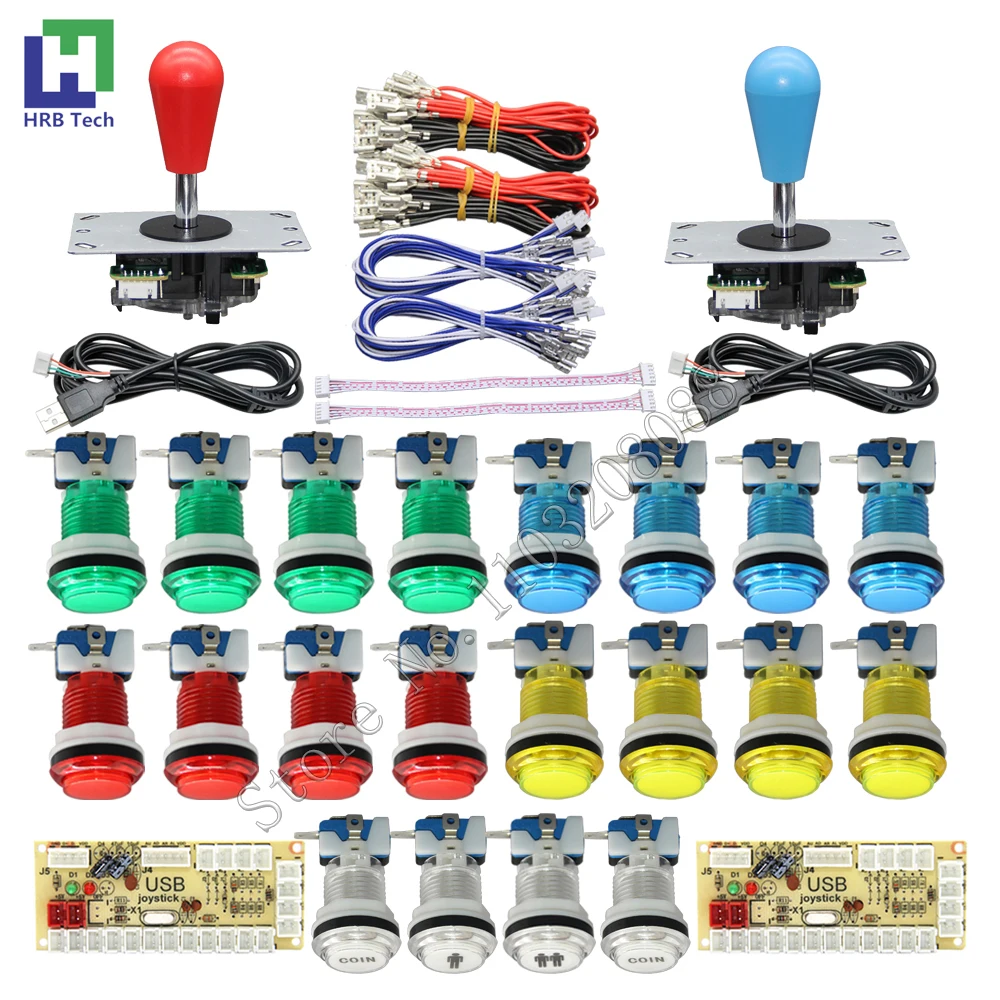 2 Players DIY PC Raspberry Pi Arcade Game Kit With LED Push Button American Style Joystick USB Encoder Cables Mame Jamma Parts