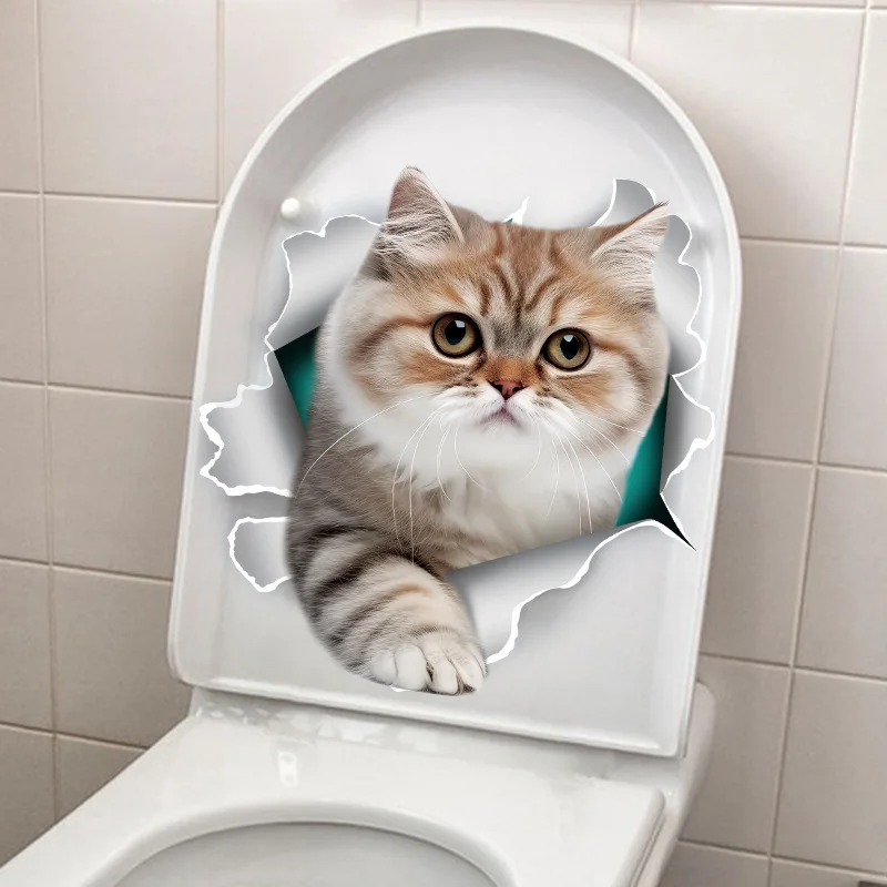 Cute Little Orange Cat Toilet Seat Sticker, Home Bathroom Toilet Tank Decals, Door Stickers, Wall Stickers WC Decorations