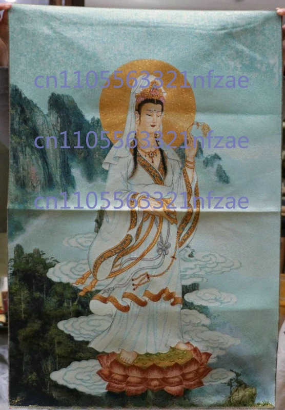 Mural Thangka z tibetskiej satyny jedwabnej przedstawiający Bogini Guanyin Kwan-yin Avalokiteshwarę, 36 cali