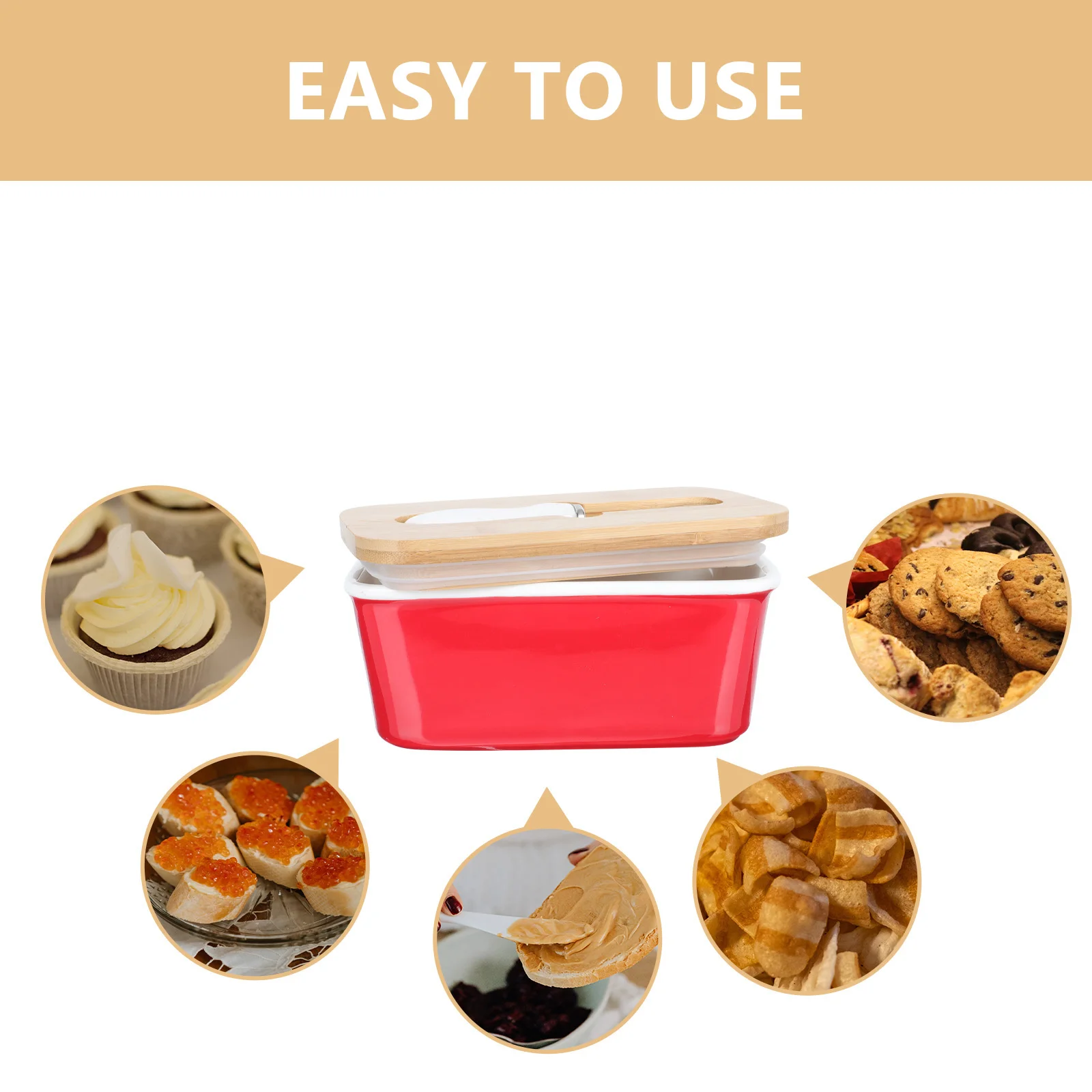 

Butter Box Knife Ceramic Container Red Color Pastry Food Bowl Snack Keeper Kitchen Restaurant Use Dustproof Insectproof