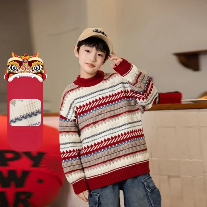 

Весна-осень-зима 2022, новинка, детская одежда для детей от 6 до 16 лет, детский пуловер для подростков, вязаные топы, рождественский свитер для мальчиков и девочек