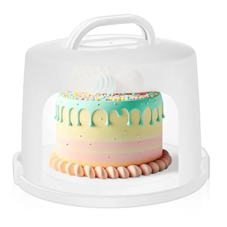 

10 Inch Round Cake Carrier with Lid and Handle - Two Sided Cake Holder and Box for Transport Pie Cupcake