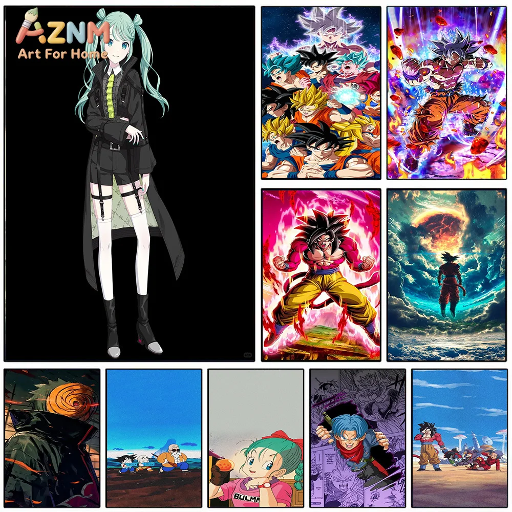 AZNM Dragon Ball & Hatsune Miku, Lienzo Decorativo de Anime, Impresión de Goku y Bulma, Póster sin Marco para Decoración de Dormitorio