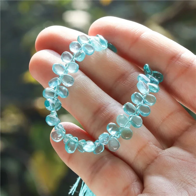 Natural Stone 7A Apatite Flat Drop Beads Size 4x6-7MM For Jewelry Making Diy Bracelet