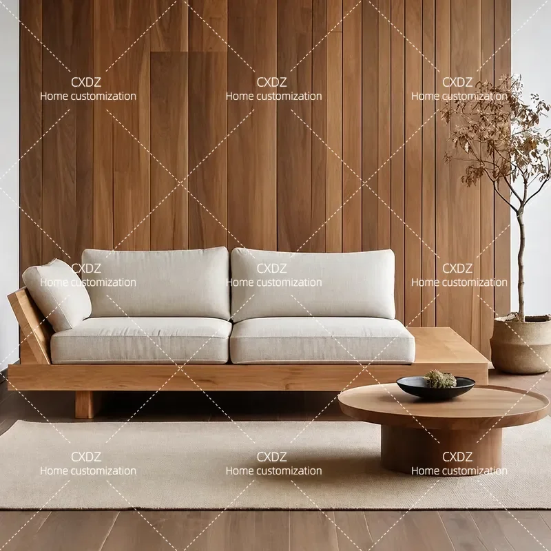 Wabi Sand Wind Japanese Style Solid Wood Log Sofa Medieval Creative Double Seater for Homestay Villa Hotel Multi Person