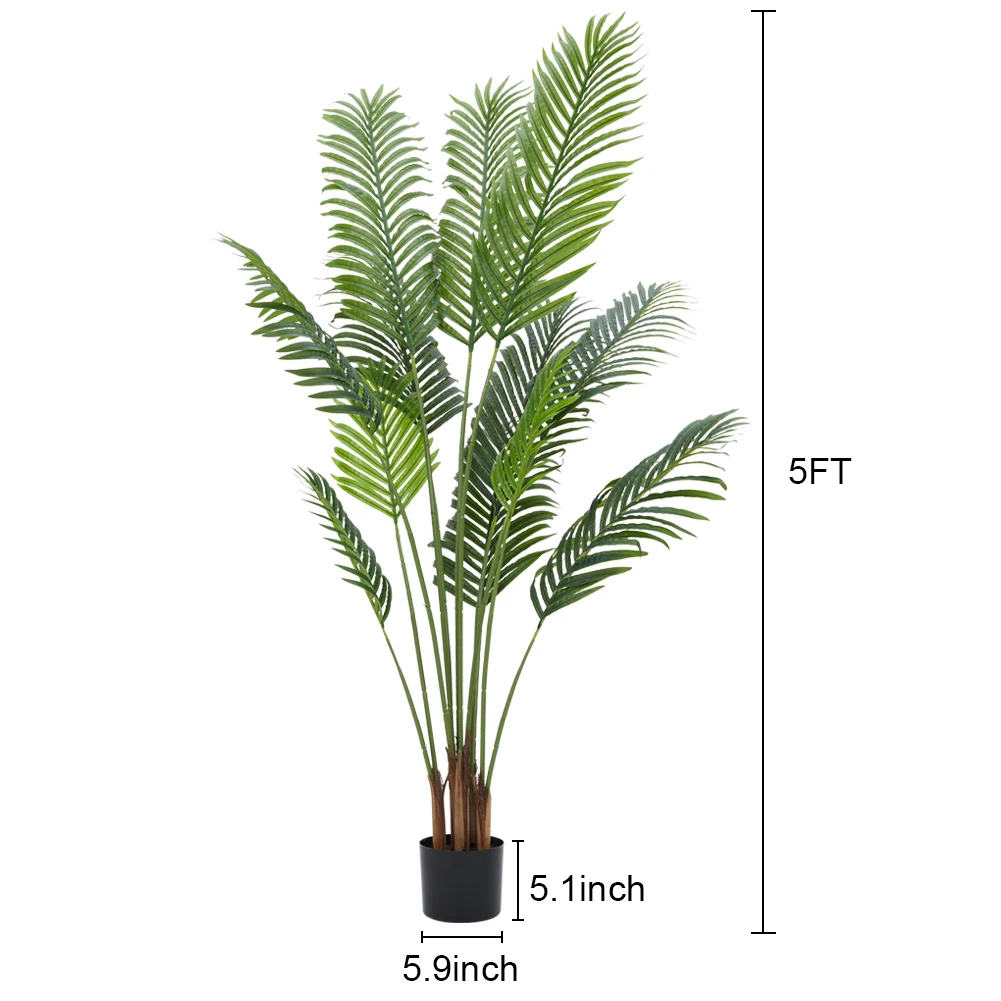 5FT Artificial Palm Tree Tall Fake Tropical Palm Tree Faux Plants in Pot for Indoor Outdoor Decor Modern Home Office Corner