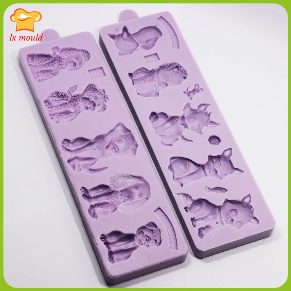 Cute Dogs Cat Zoon Silicone Fondant Mold Chocolate Cake Decor Sugarcraft Baking Mould Tools 3D DIY Resin Clay