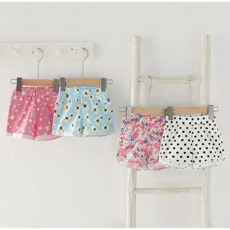 2023 Summer 2 3 4 5 6 8 10 Years Children\'S Clothing Cotton Thin Fower Print Kids Baby Girl Beach Hot Shorts