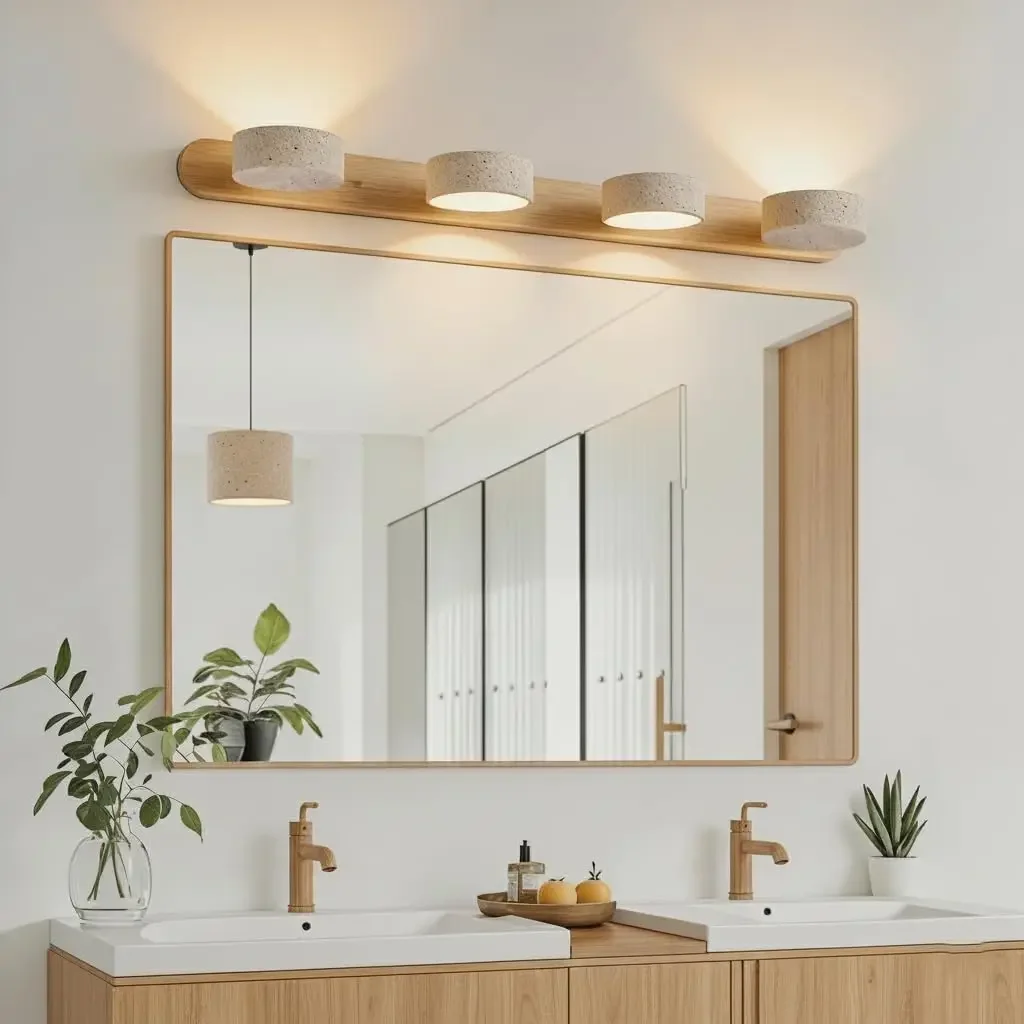 LED Bathroom Vanity Light, Travertine Stone Light Fixture, 360° Rotatable Stone Lampshades, Modern Rustic Wall Lamp for Bedroom, view 6