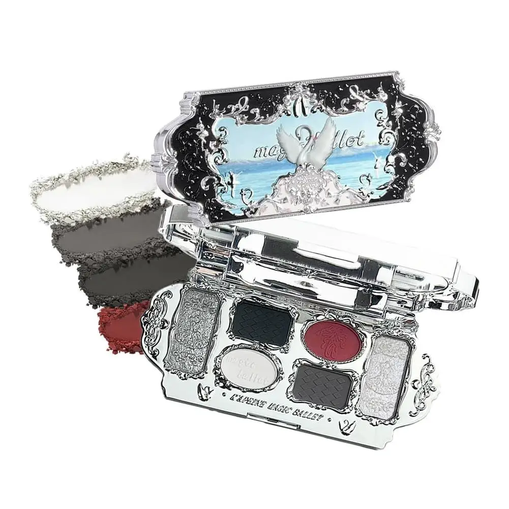 6 Color Eyeshadow Palette Swan Compact Matte Shimmer Crease Resistant Blendable Gothic Grunge Smokey Eye Makeup