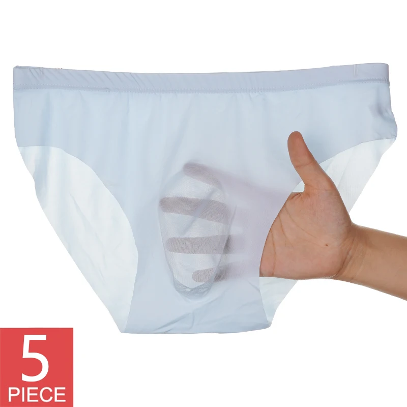 5 Pcs/Lot Men's Ice Silk Briefs Summer Transparent Seamless Sexy Trendy Quick-drying Underwear Breathable Ultra-thin Panties