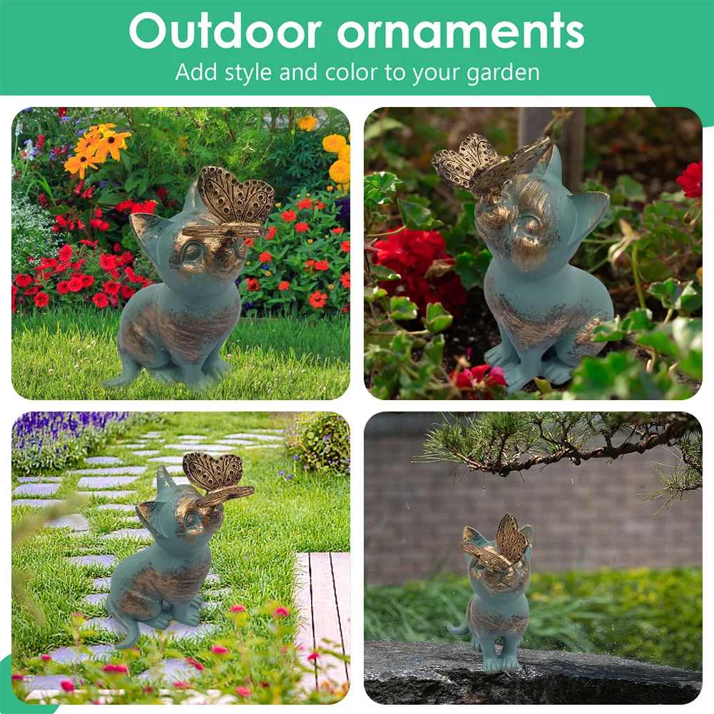 Resin Garden Landscape Kitten Statue Ornament Cat Animal Sculpture Handicraft Waterproof Home Decor for Garden Yard