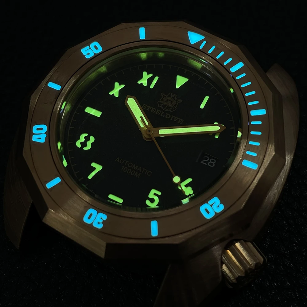 2022 STEELDIVE Bronze Wristwatch SD1946S 1000M Waterproof Fire Pattern Black Surface Unique Design Dive Watch Spot Free Shipping