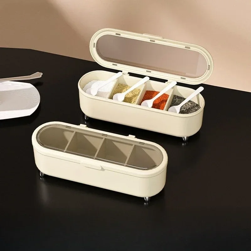 Household Kitchen Seasoning Box Combination Set, Four Compartment Storage Integrated, Multi Compartment Light Seasoning Jar