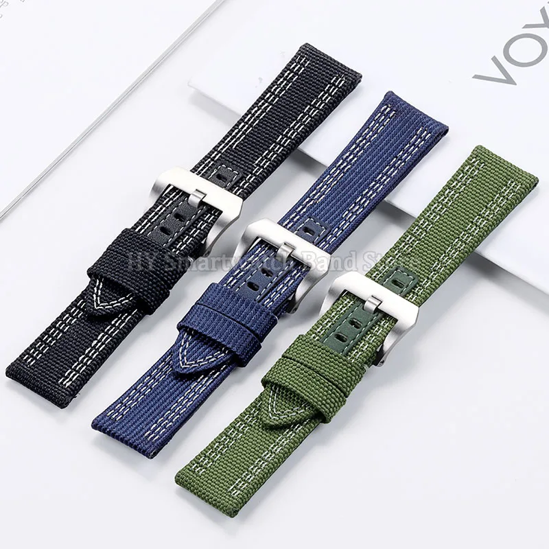 جلد + حزام ساعة من النايلون 24 مللي متر لبانيراي PAM 00984/985 PAM1122/753/1312 استبدال المعصم الفرقة دبوس معدني مشبك سوار ساعة