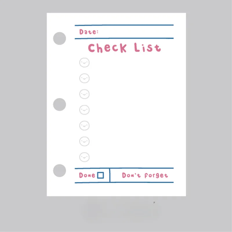 A8 3Holes Loose Leaf Notebook Refill Spiral Binder Inner Page Weekly Monthly To Do Inside Paper Stationery