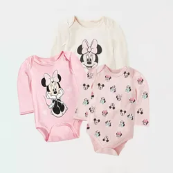 3Pcs Lovely Infant Minnie Printed Bodysuits Cute Mickey Mouse Jumpsuits Spring Summer Newborn Baby One-piece Clothes