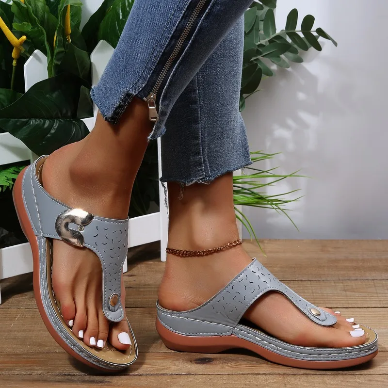 2024 Summer Women Wedge Sandals Premium Orthopedic Open Toe Sandals Vintage Anti-slip Leather Casual Female Platform Retro Shoes