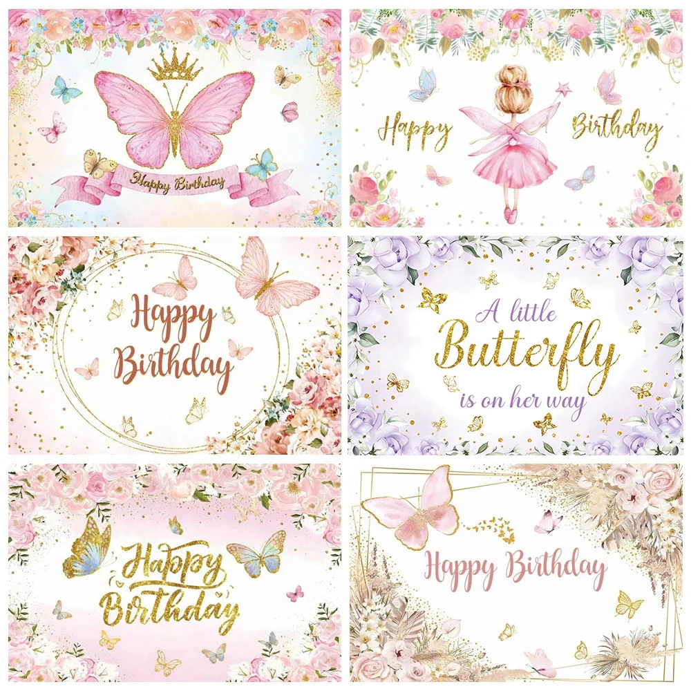 

Butterfly Backdrop for Birthday Girls Princess Flower Rainbow Newborn Baby Shower Party Photography Background Photo Studio Prop