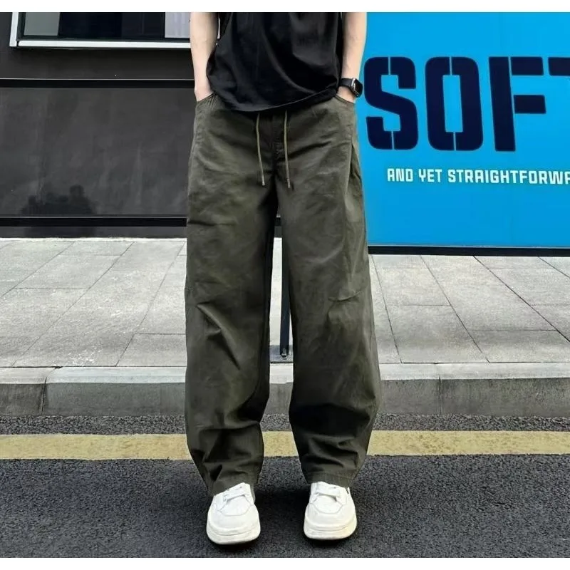 Korean Retro Men's Casual Straight Leg Cargo Pants 2026 Spring Autumn Japan Harajuku Loose Wide Leg Pants for Men Streetwear