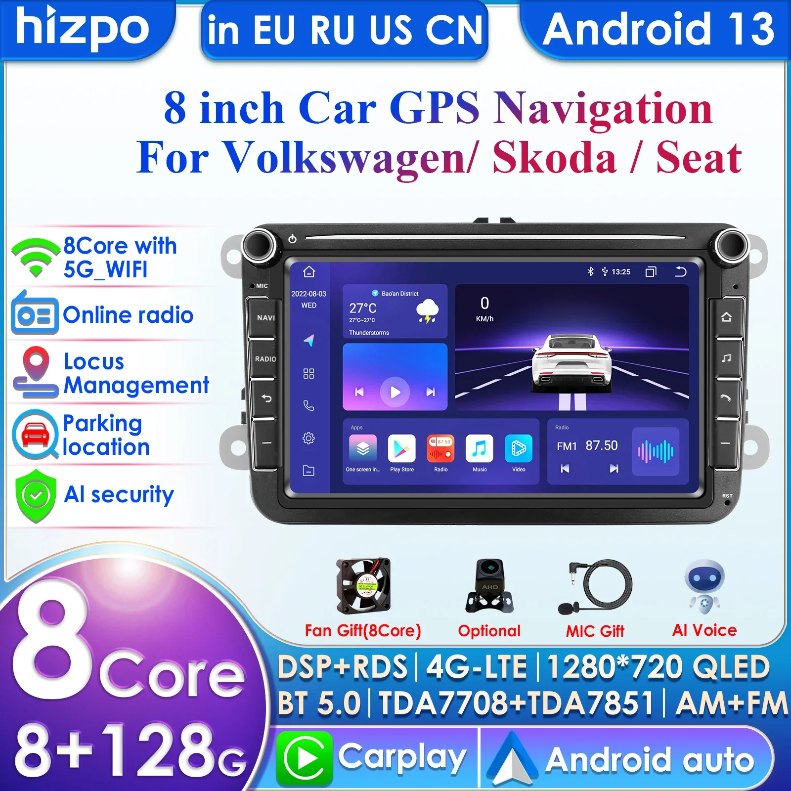 

Android 10 8" 2din Car Radio for VW POLO GOLF 5 6 Seat PASSAT B6 CC JETTA TIGUAN TOURAN EOS SHARAN SCIROCCO CADDY 4GLTE GPS Navi