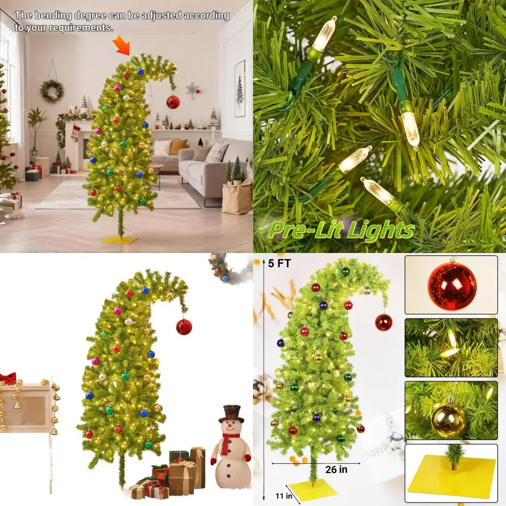 

Pre-Lit Whimsical Christmas Tree, 150 LED Lights, 8 Modes, Bendable, Metal Base