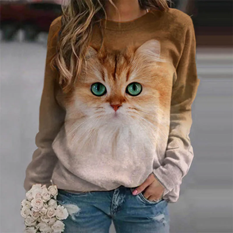 Kawaii Animal Hoodies Cute Cat Floral 3D Print Sweatshirts Women Y2k Hoodie Streetwear Oversized Pullovers Tops Woman Clothing